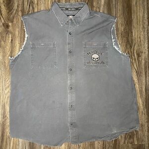 VTG Harley Davidson Skull Lg Sleevless Button Down Shirt Size 3XL